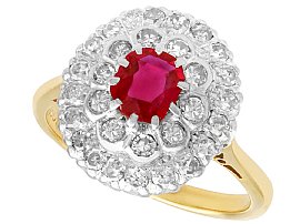 0.92 ct Burmese Ruby and 0.51 ct Diamond, 18ct Yellow Gold Cluster Ring - Vintage Circa 1950