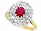 0.92 ct Burmese Ruby and 0.51 ct Diamond, 18ct Yellow Gold Cluster Ring - Vintage Circa 1950