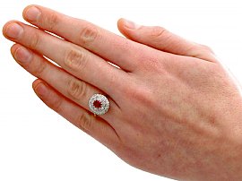 Wearing Burmese Ruby and Diamond Cluster Ring 
