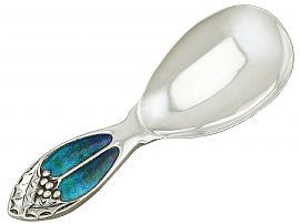 Sterling Silver and Enamel Caddy Spoon - Art Nouveau - Antique George V