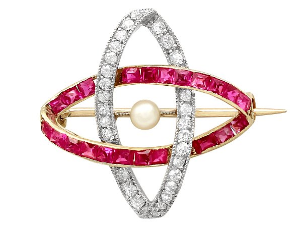 Pearl Diamond and Ruby Brooch