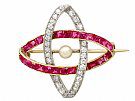 Pearl and 0.55ct Ruby, 0.30ct Diamond and 12ct Yellow Gold Brooch - Antique Circa 1910