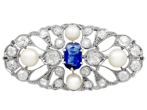 Pearl and Sapphire Brooch with Diamonds
