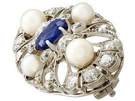 Pearl Sapphire Brooch with Diamonds