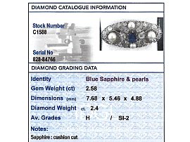 Pearl and Sapphire Brooch with Diamonds Grading
