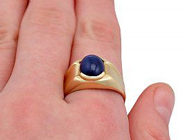Vintage Star Sapphire Ring on Finger