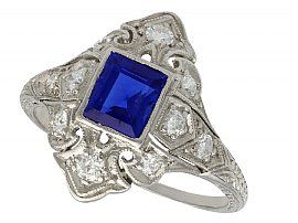 0.79ct Sapphire and 0.22ct Diamond, Platinum Dress Ring - Antique Circa 1930