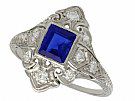 0.79ct Sapphire and 0.22ct Diamond, Platinum Dress Ring - Antique Circa 1930
