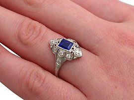 Antique Sapphire and Diamond Ring on Hand