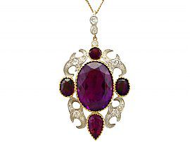 21.60ct Amethyst and 0.76ct Diamond, 9ct Yellow Gold Pendant - Antique Victorian
