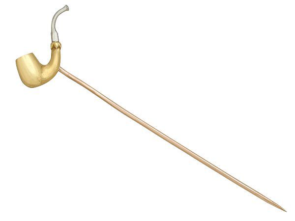 Gold Pipe Pin Brooch