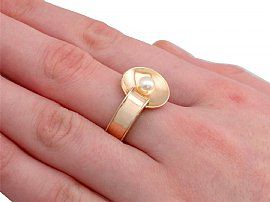 Vintage Rose Gold Pearl Ring Hand Wearing