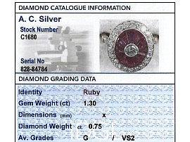 French Diamond and Ruby Ballerina Ring Grading Card