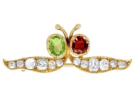 1.23ct Kunzite and 1.12ct Peridot, 2.96ct Diamond and 18ct Yellow Gold Brooch - Antique Victorian