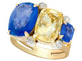 12.61ct Sapphire and 0.22ct Diamond, 9ct Yellow Gold Dress Ring - Vintage Circa 1940