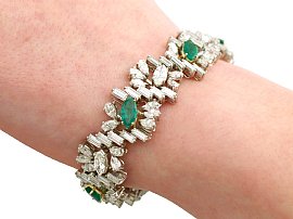 Vintage Emerald and Diamond Bracelet for Sale Wearing