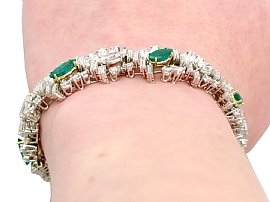 Vintage Emerald and Diamond Bracelet for Sale Wearing