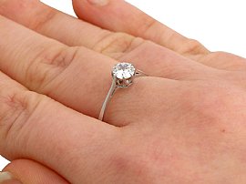 Antique Platinum Diamond Solitaire Ring on finger