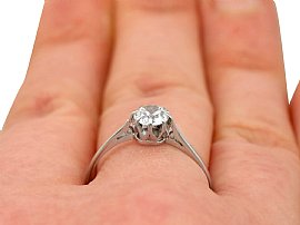 Antique Platinum Diamond Solitaire Ring on finger