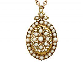 Seed Pearl and 18ct Yellow Gold Pendant / Brooch - Antique Victorian