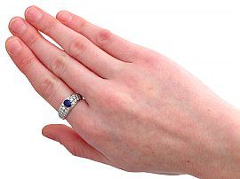 Vintage Sapphire and Diamond Ring Hand Wearing