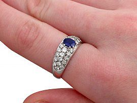 Vintage Sapphire and Diamond Ring Up Close Wearing