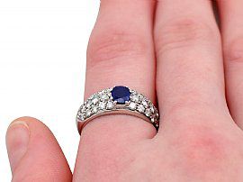 Vintage Sapphire and Diamond Ring Hand Wearing