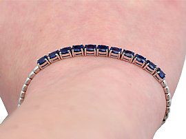 Vintage Blue Sapphire Bracelet close up wearing