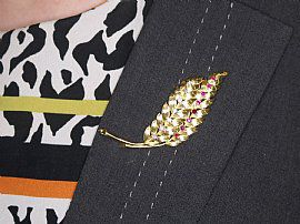 Gold Leaf Brooch with Gemstones