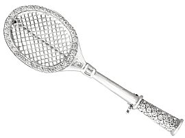 0.85ct Diamond and 18ct White Gold 'Tennis Racket' Brooch - Vintage Circa 1980