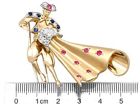 diamond and gemstone matador brooch size 