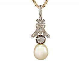 1.23ct Diamond and South Sea Pearl, 18ct Yellow Gold and Silver Set Pendant - Antique and Vintage