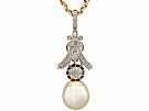 1.23ct Diamond and South Sea Pearl, 18ct Yellow Gold and Silver Set Pendant - Antique and Vintage