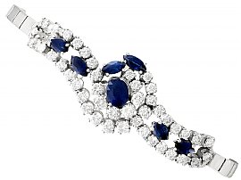 3.32ct Sapphire and 4.35ct Diamond, 14ct White Gold Bracelet - Vintage Circa 1970