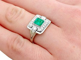 Vintage Emerald and Diamond Ring Hand Wearing