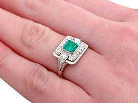 Vintage Emerald and Diamond Ring Hand Wearing