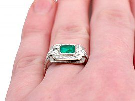 Vintage Emerald and Diamond Ring Finger Wearing