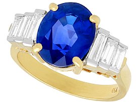 4.59ct Sapphire and 1.02ct Diamond, 18ct Yellow Gold Dress Ring - Vintage Circa 1990