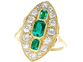 1.76ct Emerald and 2.05ct Diamond, 18ct Yellow Gold Marquise Ring - Antique Circa 1930