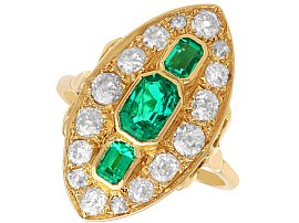 1.76ct Colombian Emerald and 2.05ct Diamond, 18ct Yellow Gold Marquise Ring - Antique Circa 1930