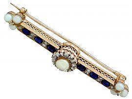 Pearl and Sapphire Bar Brooch