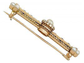 Gold Pearl and Sapphire Bar Brooch