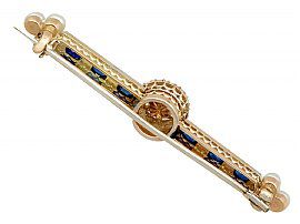 Pearl and Sapphire Gold Bar Brooch