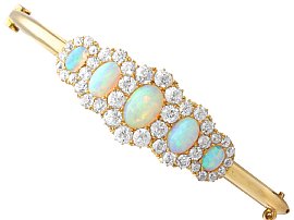 Victorian 3.92ct Opal and 3.25ct Diamond, 18ct Yellow Gold Bangle