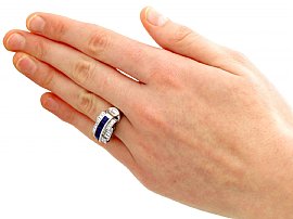 Art Deco Platinum Sapphire Ring Wearing
