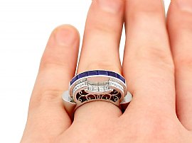 Art Deco Platinum Sapphire Ring Finger Wearing
