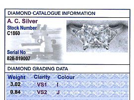 Certified Diamond Engagement Ring Princess Cut Card
