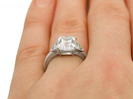 Certified Diamond Engagement Ring Princess Cut Finger Wearing