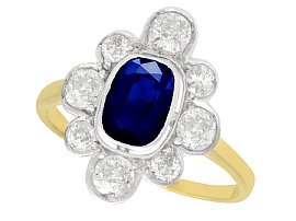 1.70ct Sapphire and 2.10ct Diamond, 14ct Yellow Gold Cluster Ring - Antique Circa 1930