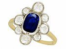 1.70ct Sapphire and 2.10ct Diamond, 14ct Yellow Gold Cluster Ring - Antique Circa 1930